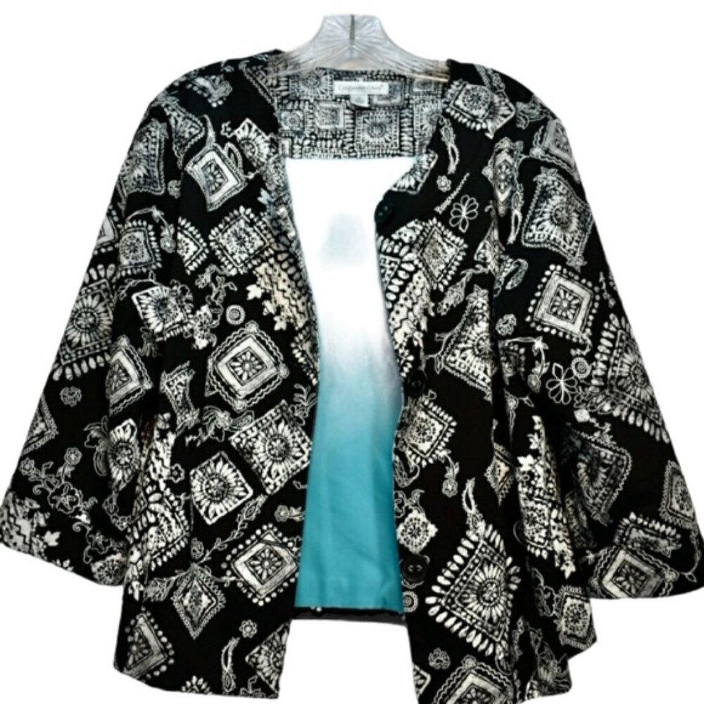 Coldwater Creek Black Whit eKimono Jacket 12